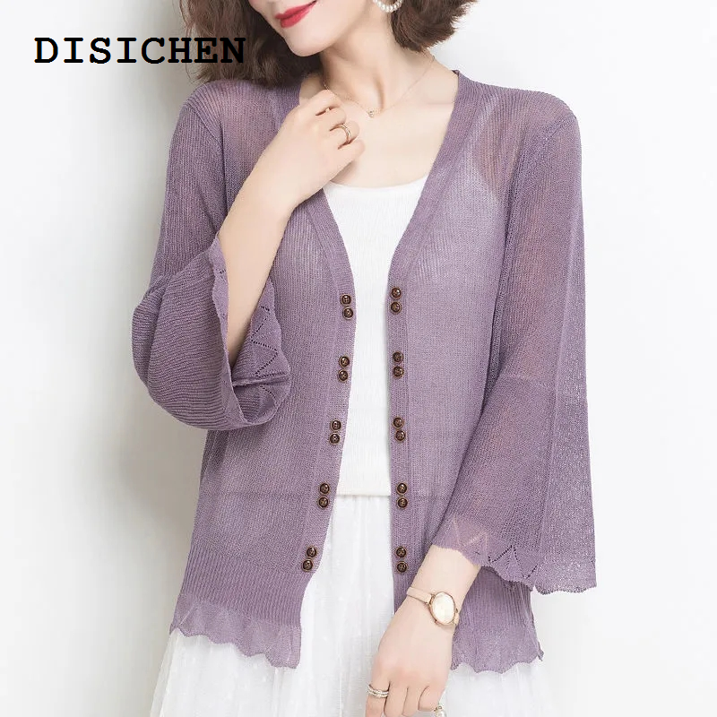 DISICHEN Hot Selling Ice Silk Knitted Cardigan Women's Jacket 2022 New Summer Autumn Thin Shawl Coat Short Sun Protection Clothing Female All Match