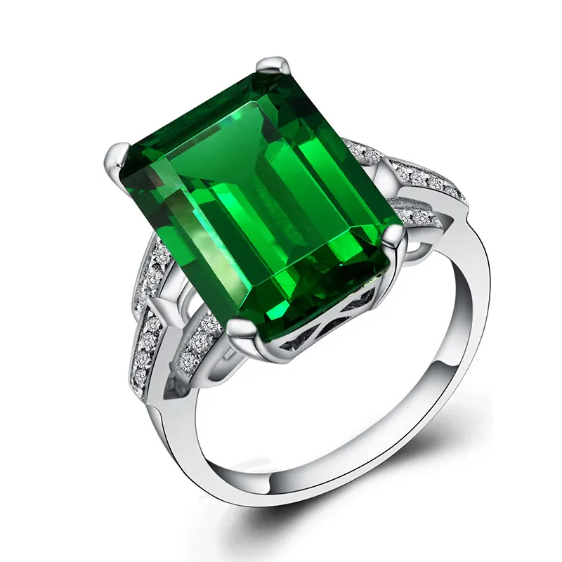 Emerald ring plated 925 silver colored gemstone carat square colored gemstone tourmaline ring plated 18K white gold female ring