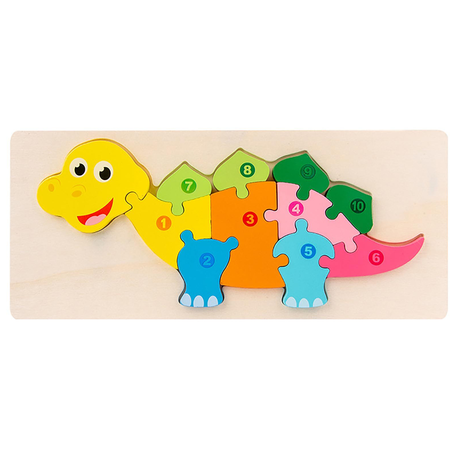 Wooden Dinosaur Puzzle for Kids - Montessori Learning Toy (1-10 Numbers) - Educational Color Sorting Game for Toddlers - Chunky Safe Wooden Pieces