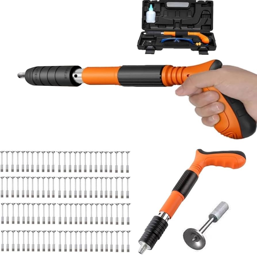 Portable Manual Nailer Staplers - Woodworking and Decoration Integrated Air Nailer, 4 Gears Steel Nail Gun with Nails for Red Brick Walls With 100 Nails
