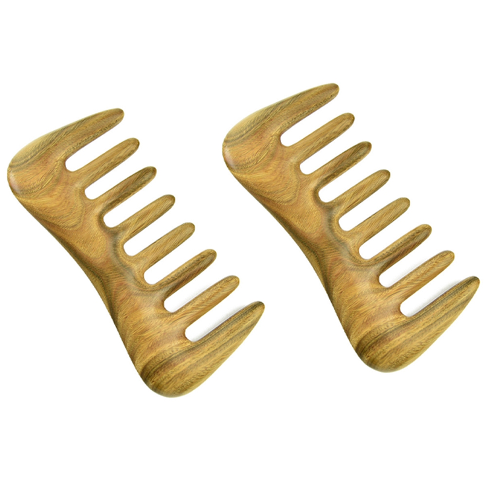2X Wide Tooth Natural Sandalwood Hair Comb- No Static Wooden Detangling Comb with Smooth Handle