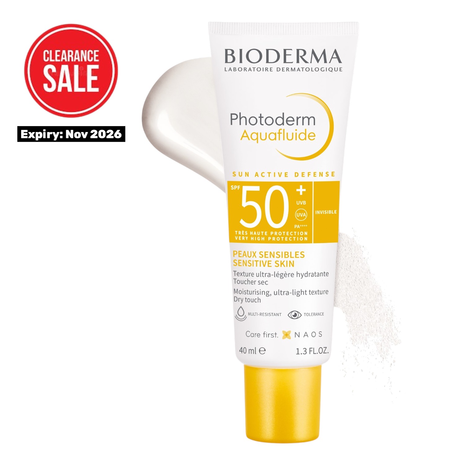 Bioderma Photoderm Aquafluide SPF 50+ UVA UVB PA++++ Sunscreen 40 ml Expiry - 2026 Nov | Invisible | Sensitive Skin | Moisturizing | Dry Touch | Ultra Light Texture
