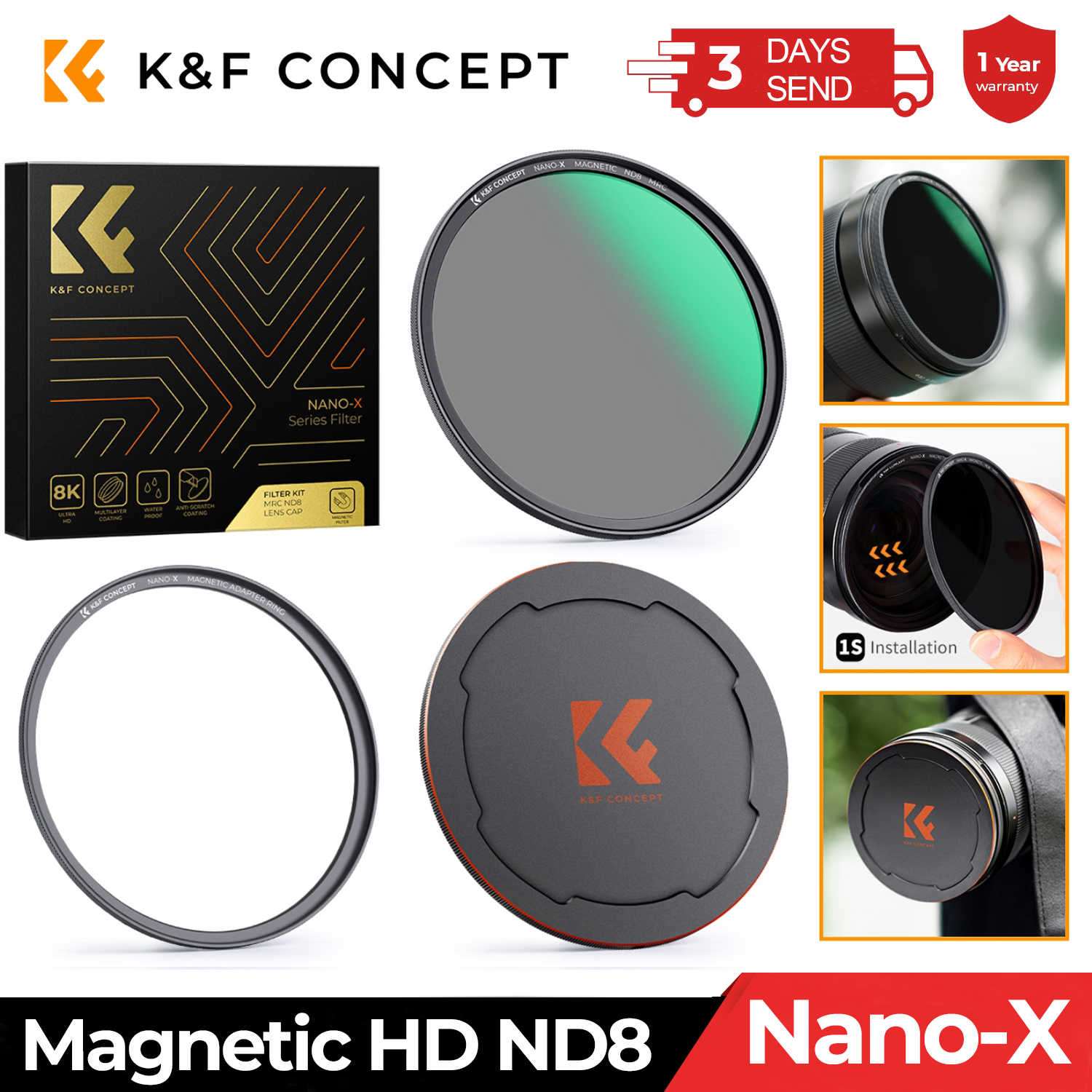 New models on sale K F Concept Magnetic HD ND8 Nano-x Camera Lens Filter with Lens Cap Multi-Layer Coatings Filter 49mm 52mm 58mm 62mm 67mm 82mm