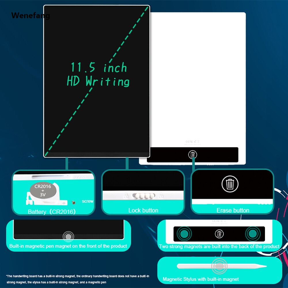 Wenefang Original 11.5 Inch Ultrathin Full Screen LCD Writing Tablet Built-in Magnets New Graphic Drawing Pad Message Board for Kids