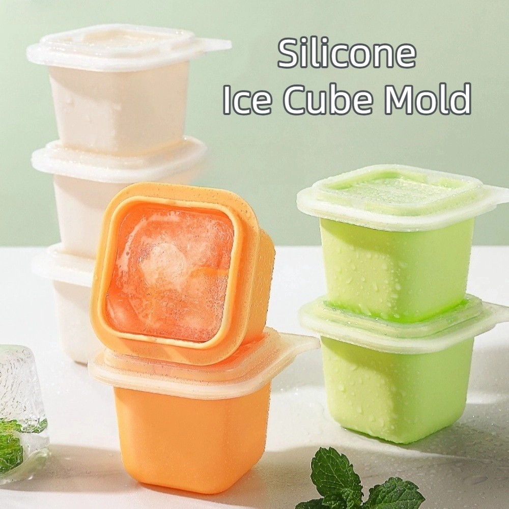 6/12pcs New Silicone Ice Cube Mold with Lid Square Shape Ice Cube Tray Easily Release Reusable Ice Cream Mould Kitchen Gadgets