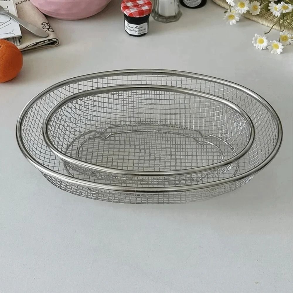 Minimalist Oval Shape Stainless Steel Fruit Basket Heavy Duty Multifunctional Vegetable Draining Tray Quickly Dry Large Capacity Sundries Organizer Cooking
