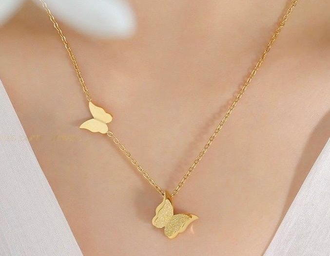 1 Piece Stainless Steel Chain Simple Butterfly Pendant Necklace For Women Fashion Luxury Zirconia Choker Necklace Female Jewelry Gifts
