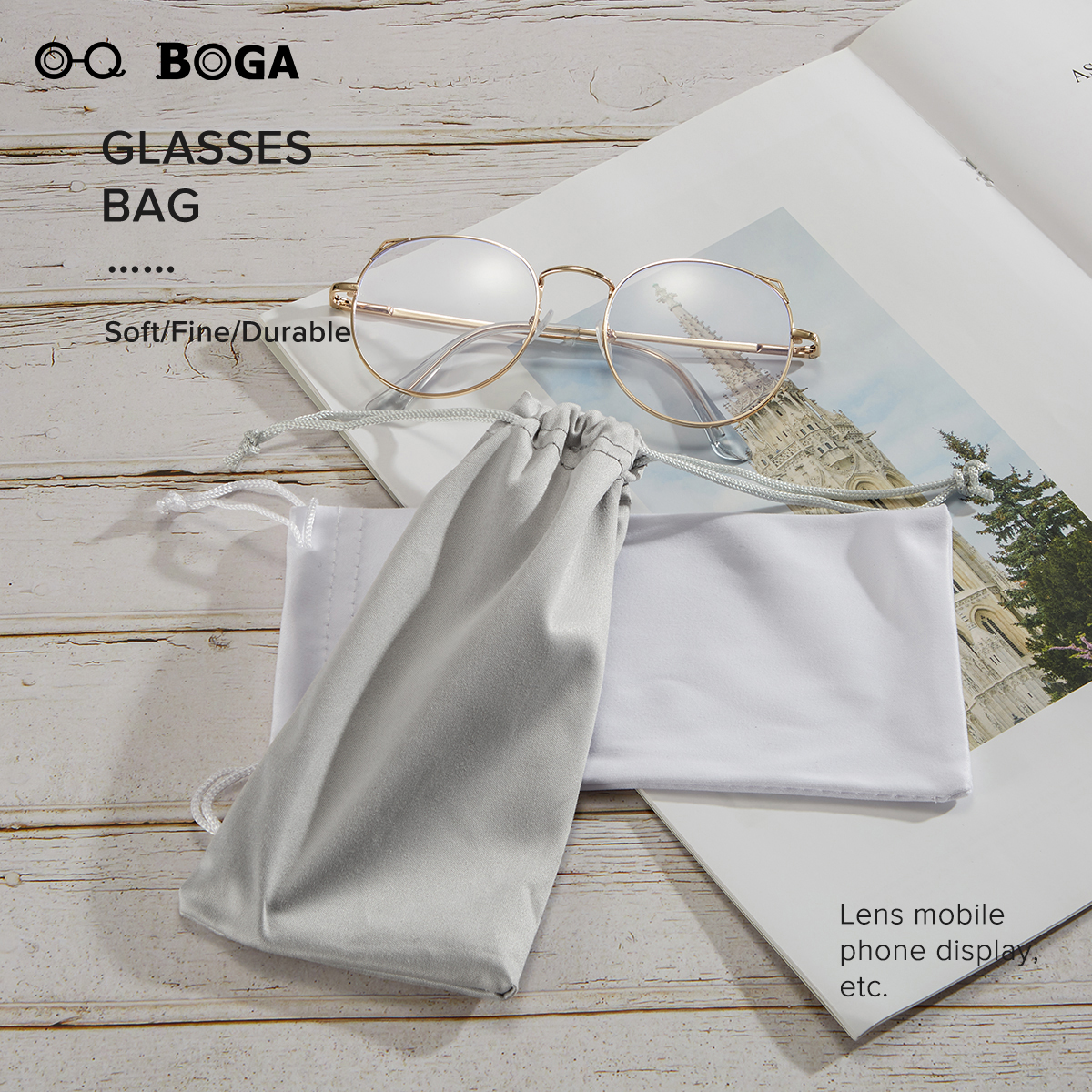 OQ BOGA 1 Piece 3 Colors Rectangle Eyewear Storage Bags Sunglasses Eyeglasses Outdoor Portable Retractable Drawstring Bags