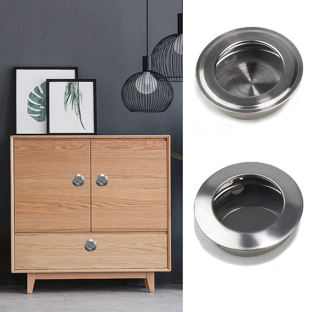 New Stainless Steel Door Handles Round Embedded Sliding Door Pull Concealed Hidden Door Knobs Cabinet