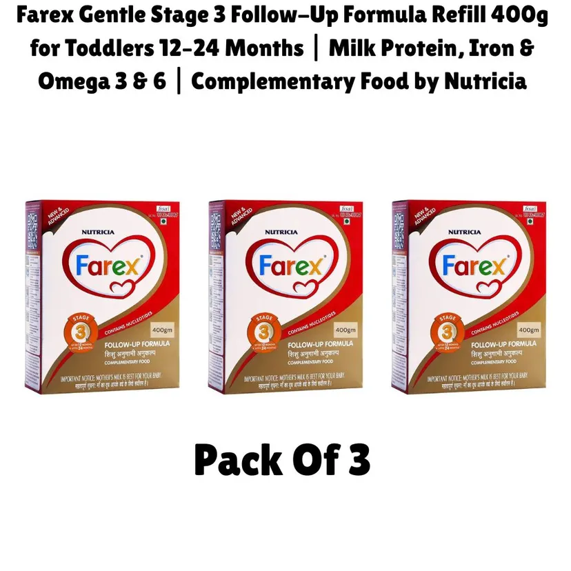 Farex Gentle Stage 3 Follow-Up Formula Refill 400g for Toddlers 12-24 Months ( Combo Offer Pack Of 3 * 400g ) | Milk Protein, Iron & Omega 3 & 6 | Complementary Food by Nutricia