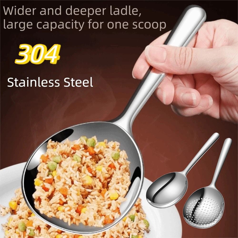 Practical 304 Stainless Steel Large Soup Spoon Rust-proof Food Grade Big Colander Simple Deepen Communal Spoon Hot Pot