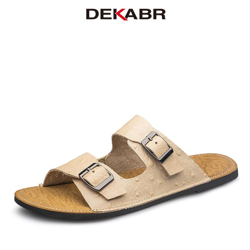DEKABR Summer Men's Hide Sandals Fashion Double Tower Buckle Men Casual Slippers New High Quality Comfort Male Beach Sandals