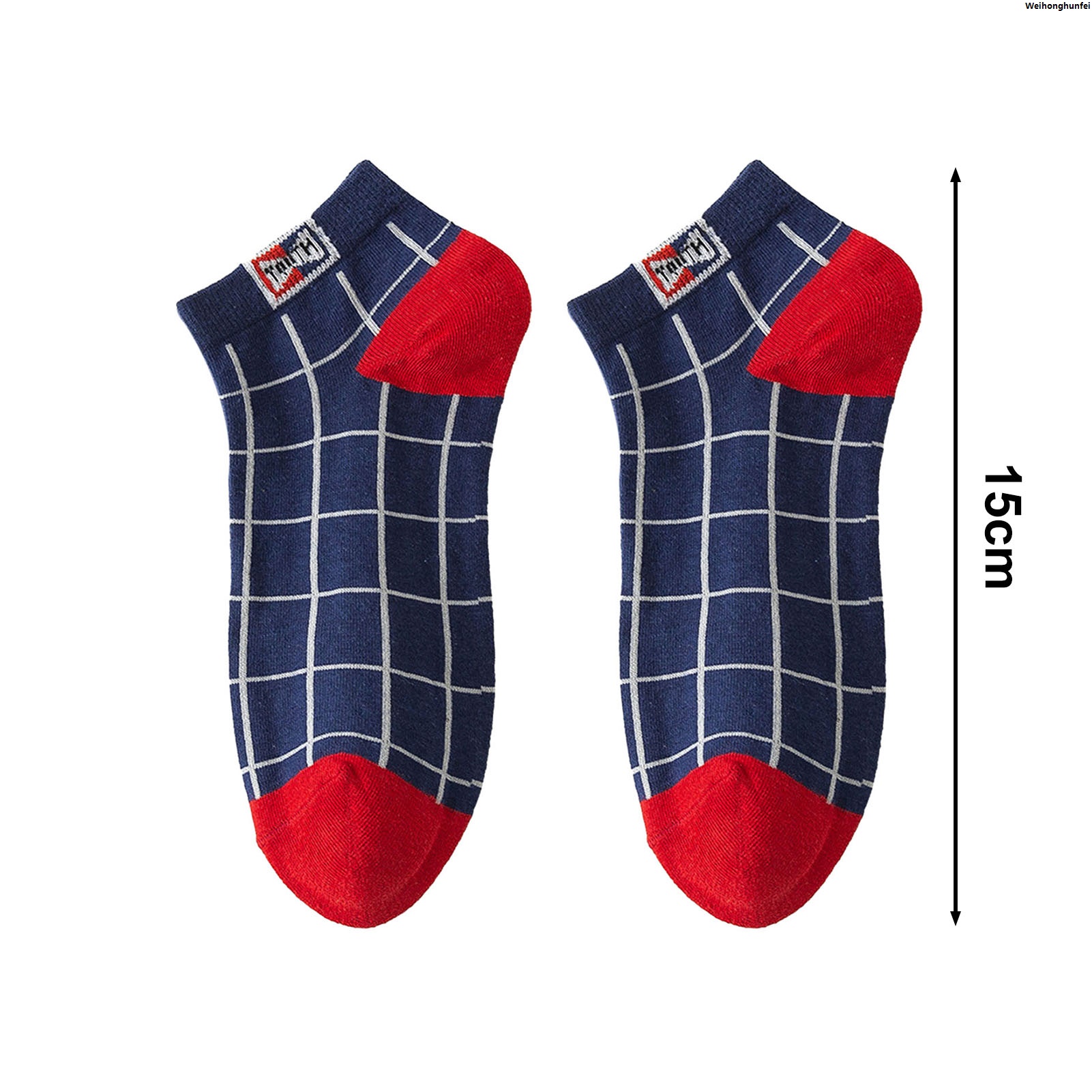 WeihonghunfeiElastic sports socks print plaid anti slip men's High Quality socks pattern geometric low-top warm thin socks New