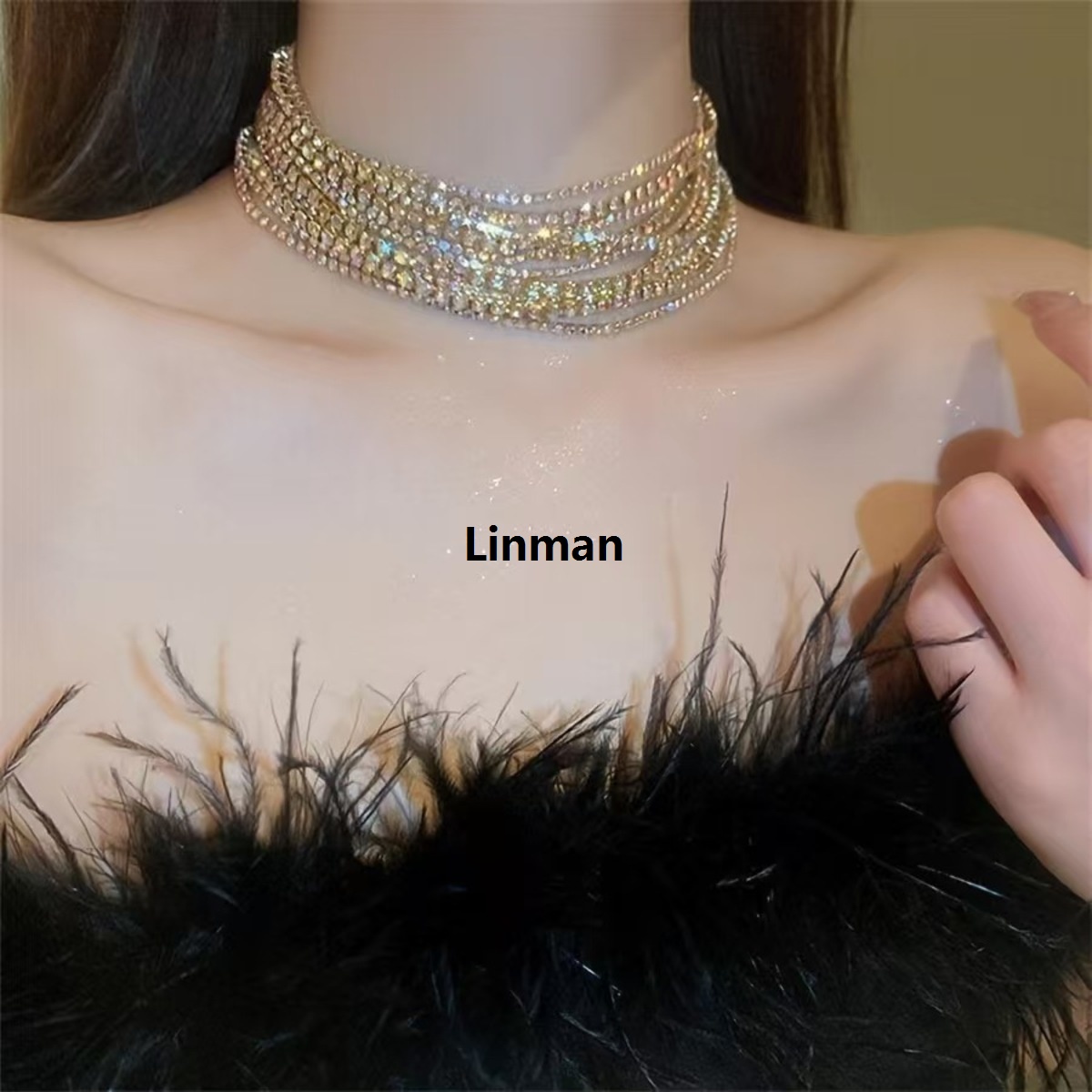 Luxury Colorful Crystal Chokers Necklaces for Women Multilayer Gold Color Chain Rhinestone Necklaces Statements Jewelry