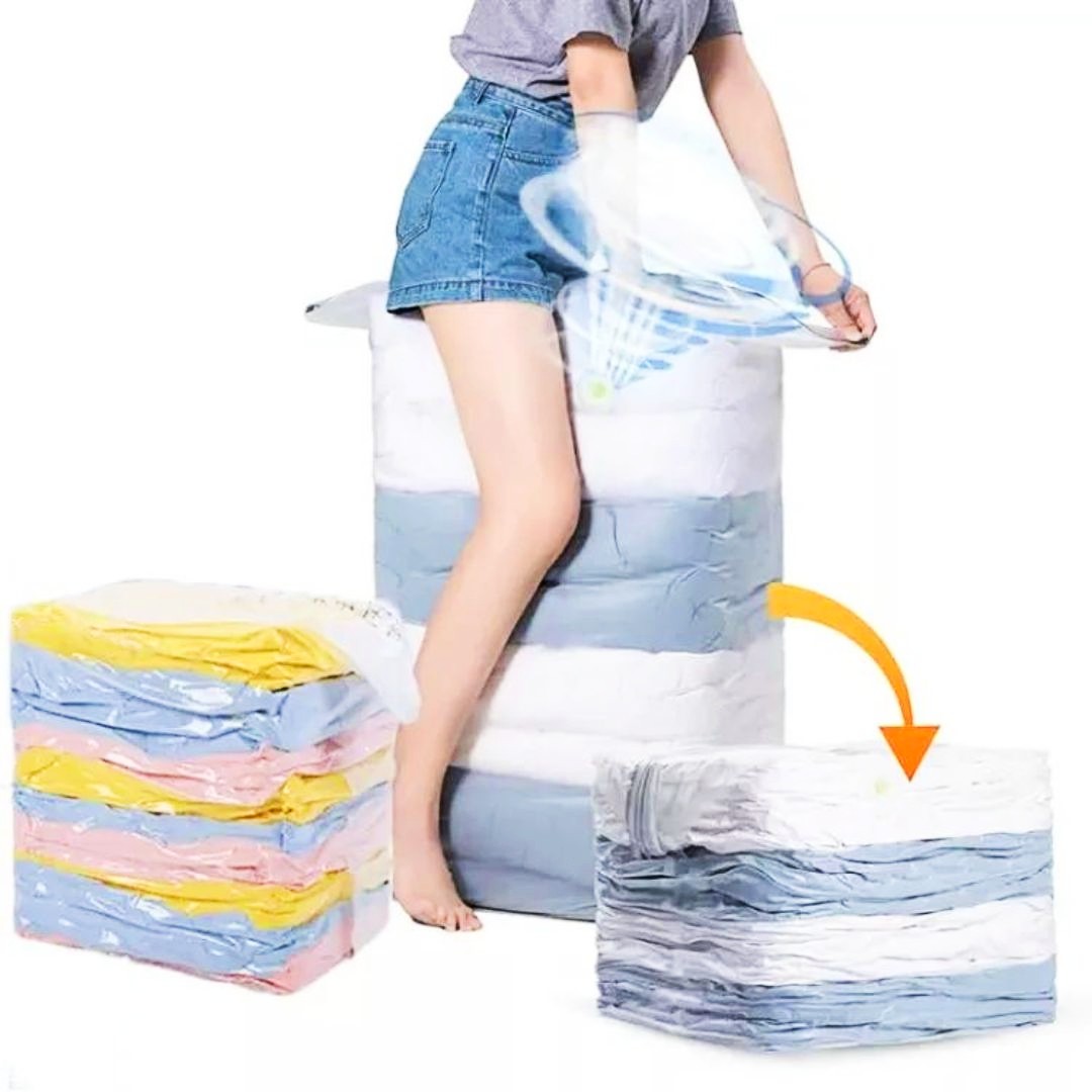 Reusable Vacuum Storage Bags for Clothes with Pump - (5 Pcs including pump) | 5pcs Vacuum Compression Bags