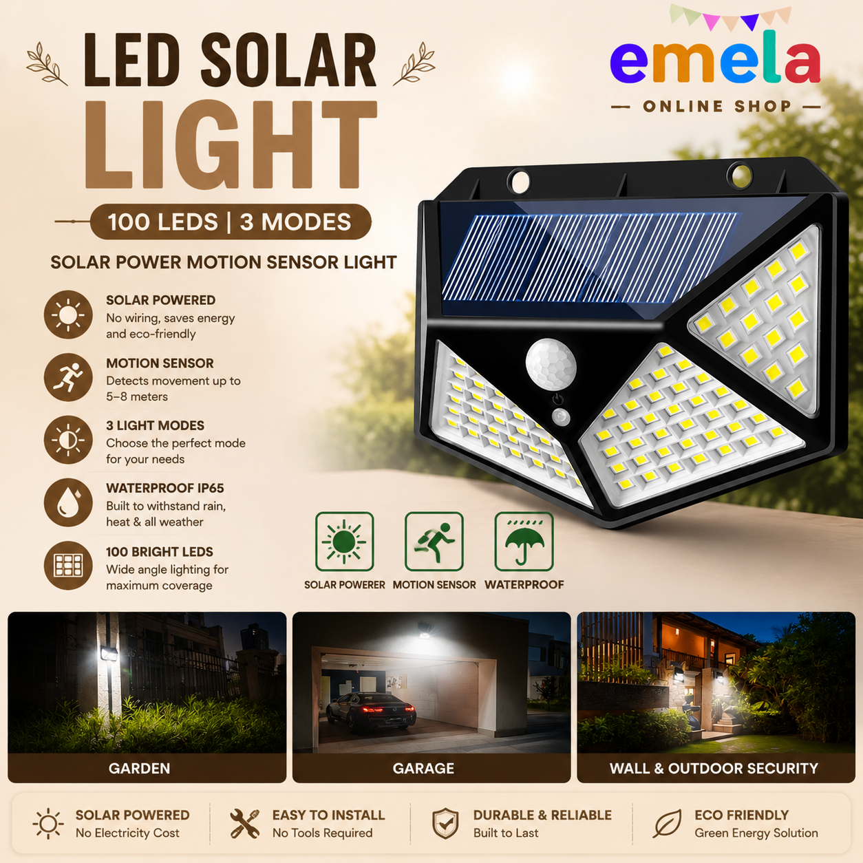 Sensor Solar Power LED Wall Light