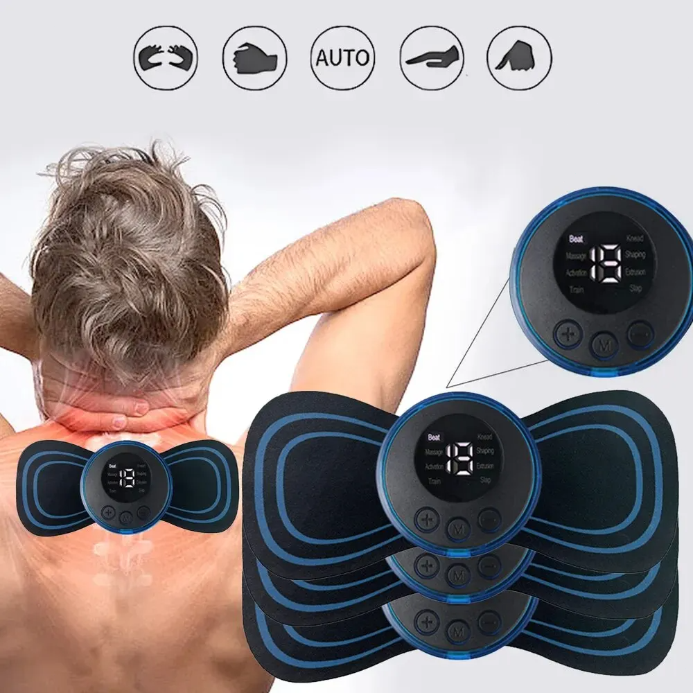 Aweisuan Hot Sale Neck Mini Electric Lcd Massage Ems 8 Body Relief Patch Mode Massager Rechargeable Portable 1pc Back Display Pain Muscles Relax