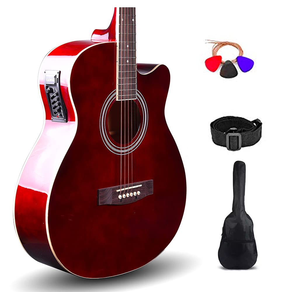 Kadence Frontier Semi Acoustic Guitar 40" , Die cast keys with Combo (Bag, strap, trings And 3 picks) (Brown, Electric Acoustic)