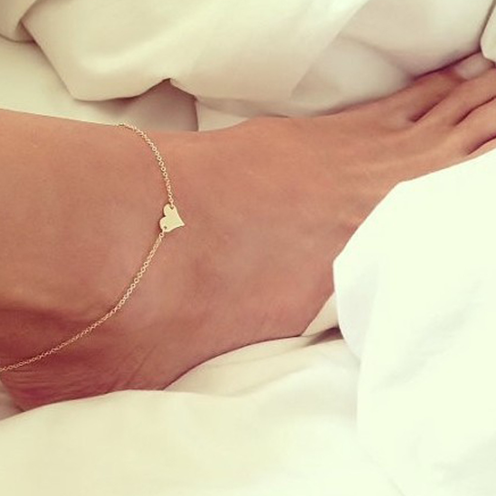 【New Arrivals】Europe and the United States cross-border popular foot decoration creative sweet heart-shaped girl anklet simple Joker wind alloy jewelry wholesale