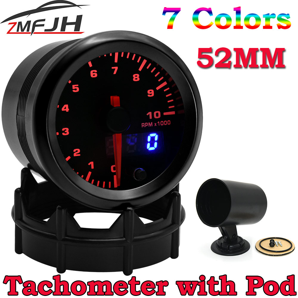 NEW 【Innovative design】Ad 7 Color Led Tacometro Rpm Meter 2'' 52mm Car Tachometer Gauge 0-1000rpm Digital Pointer Gauge Universal For Gasoline Motor