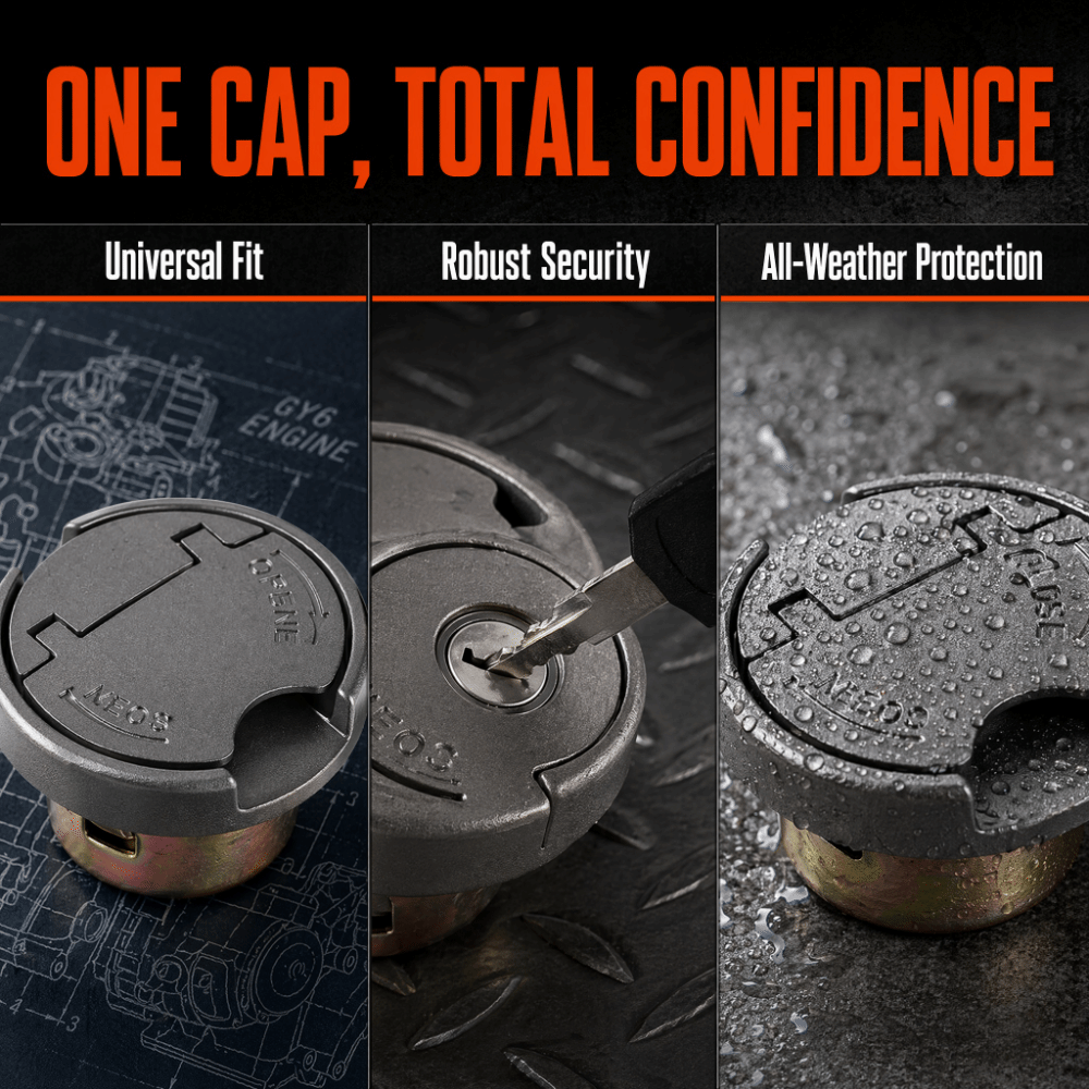 Water block Grey Gas Tank Lock Cap Stainless Steel Universal Fit Gas Filler Cap with Keys Tank Cap Replacement for GY6 Scooter / RUCKUS / TAOTAO / ROKETA / GIOVANNI / BAJA Motorcycle Tank Lock Swap
