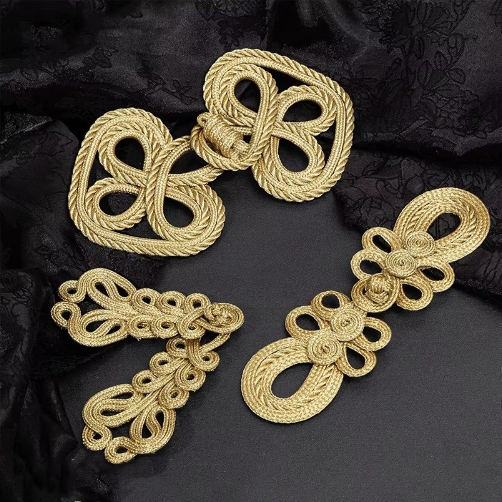 Chinese Decor Golden Chinese Frog Buttons Handmade Flower Fastener Cheongsam Buttons DIY Sewing Knot Style Tang Suit Buttons DIY Craft