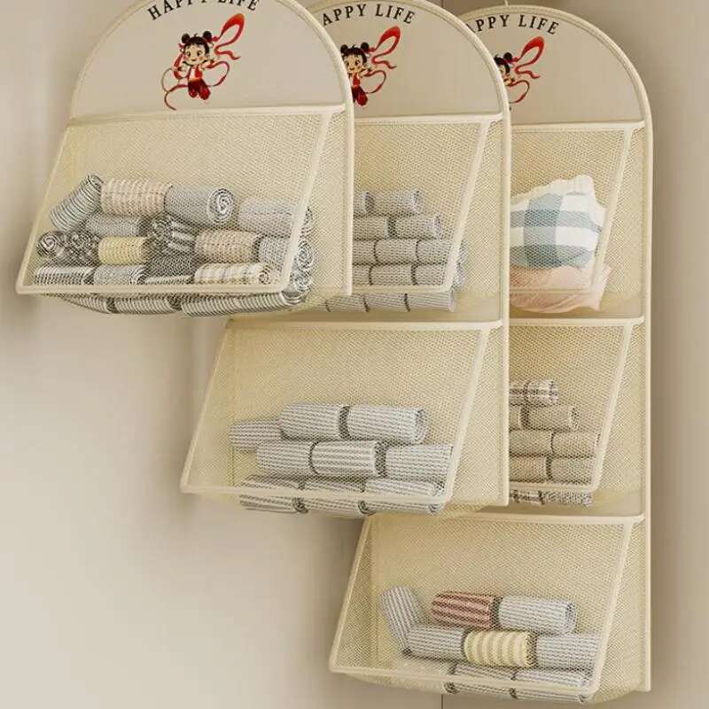 New Cartoon 2/3Layer Large Capacity Mesh Underwear Socks Storage Bag Kid Doll Wardrobe Organizer With Clothes Hanger