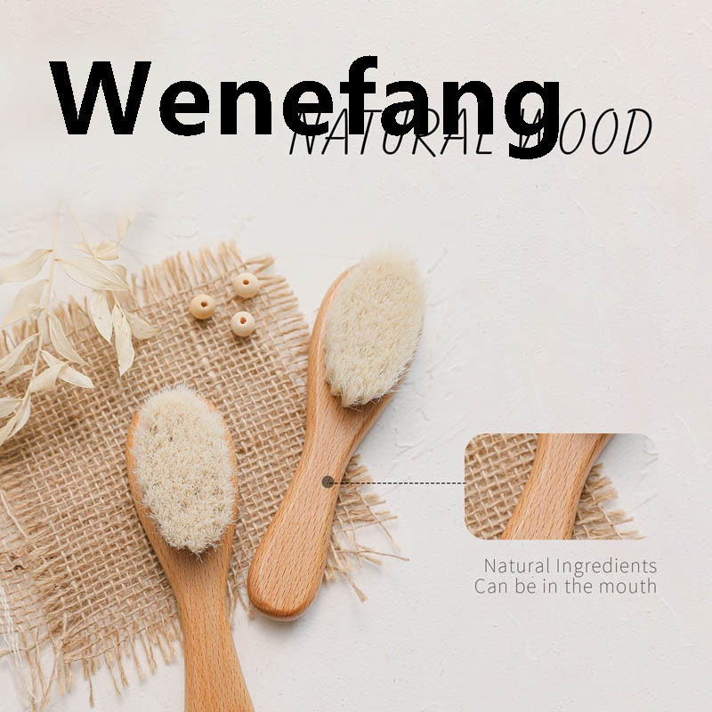 Wenefang Custom Baby Hair Comb Wooden Handle Natural Soft Wool Brush Infant Boys Girls Shower Soft Wool Hair Brush Newborn Massage Comb