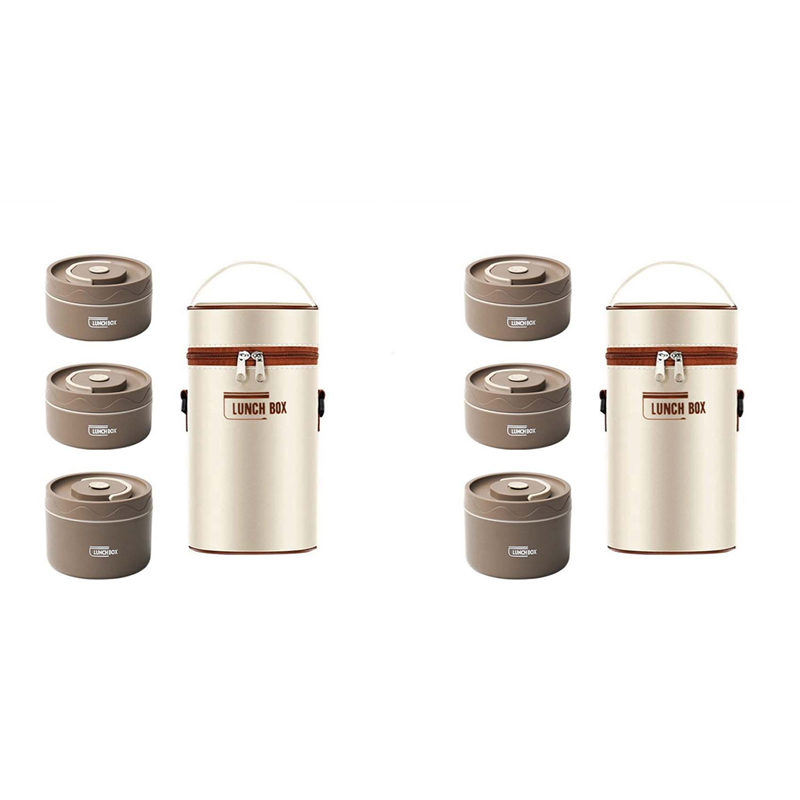 fasdaga 2X Food Warm Lunch Container,Stainless Steel Thermal Lunch Container Portable Thermal Bento Box Food Container Brown B