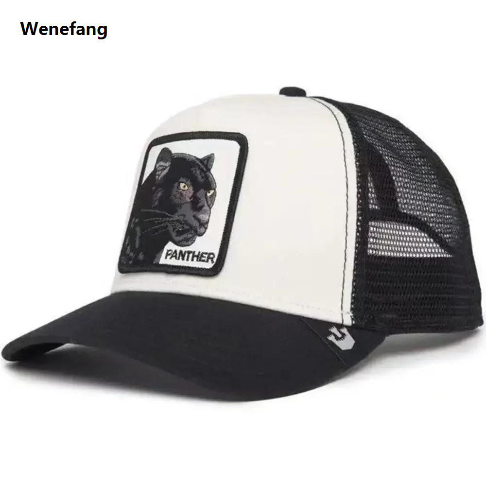 Wenefang American Style Summer Animal Baseball Cap For Women Men Sun Protection New style Mesh Embroidery Truck Driver Black Panther Wolf Hat