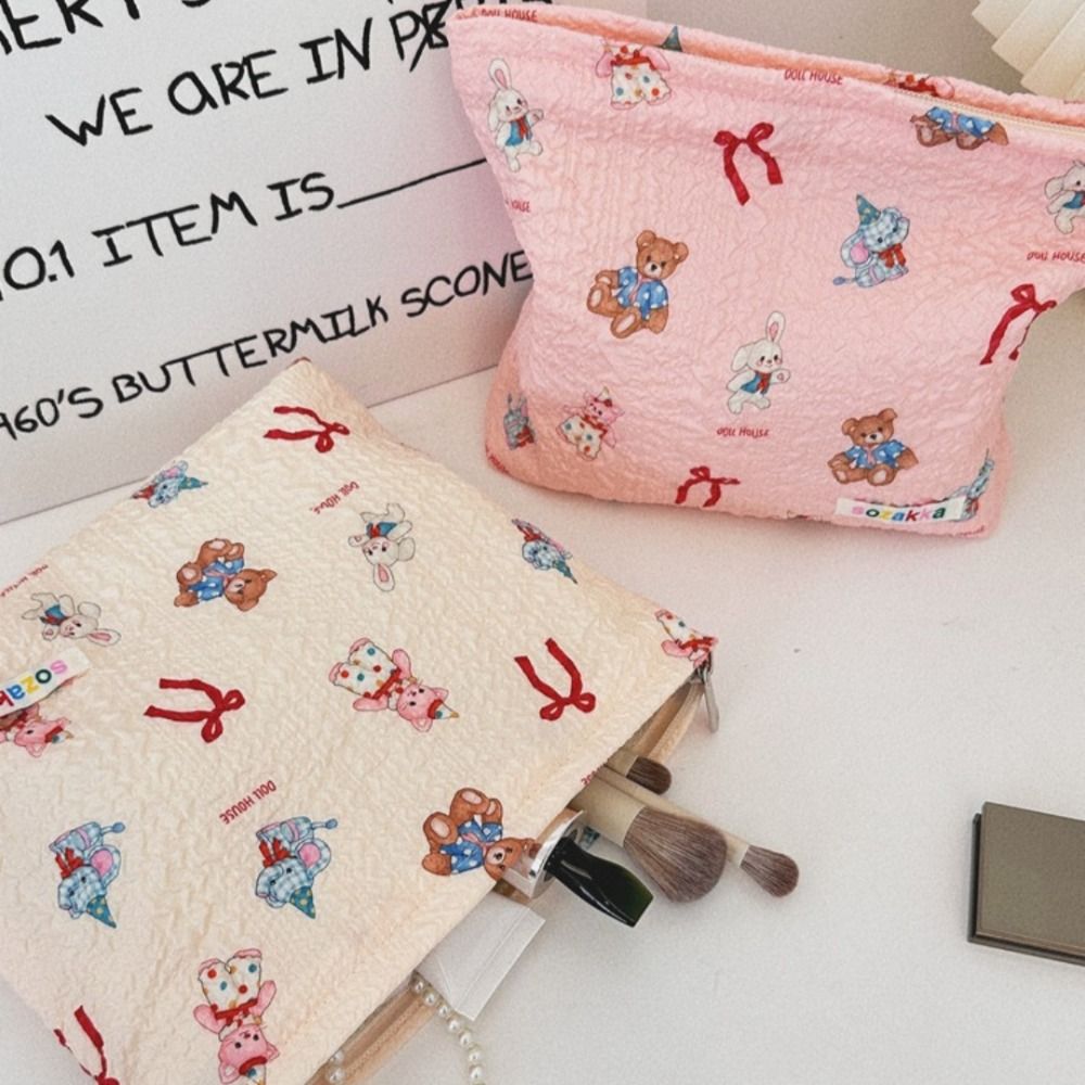 Fashion Cute Little Bear Lipstick Makeup Bag Portable Large Capacity Storage Bag Jewelry Handbag Travel Key Small Bags