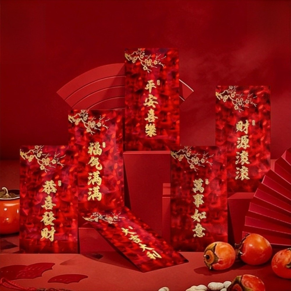 6PCS/SET Creative Traditional New Year Red Envelopes Thickened Bronzing 2026 Red Bag Chinese Style Paper 3D Cat Eye Red Envelopes Festival Gifting