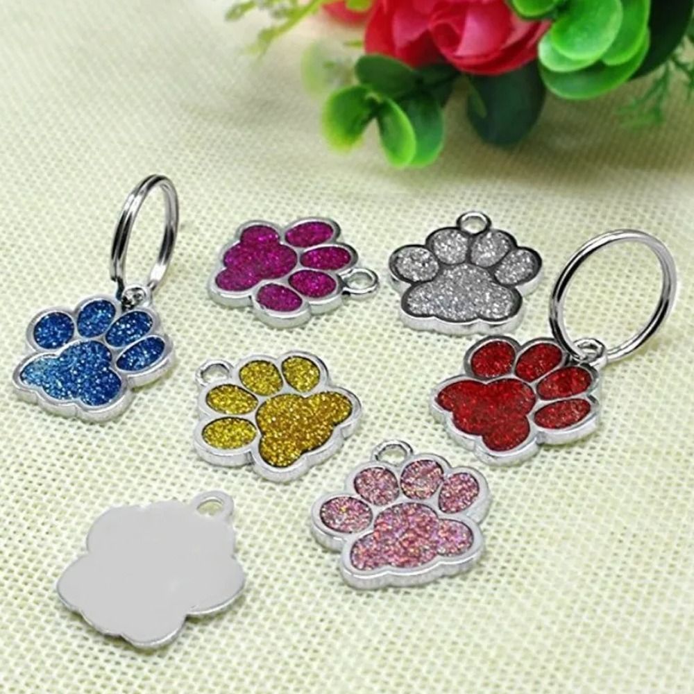 Pet Accessories Cat Dog Paw Print Dog Cat Tags Anti-Lost Exquisite Pet Glitter Pendant with Hook Personalized Pet Collar Tag Pendant Puppy