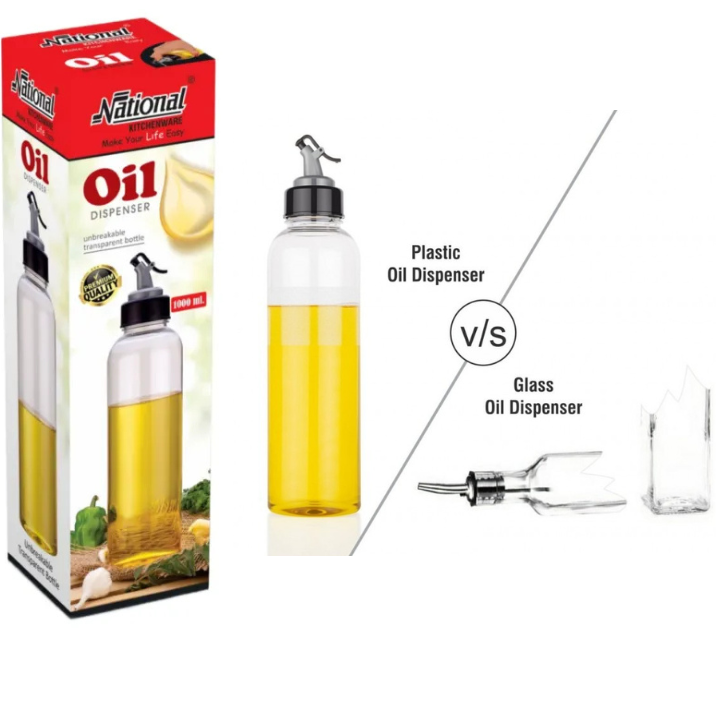 Unbreakable Oil Dispenser Bottle 1000ml for Kitchen | Transparent Glass Look Plastic Oil Pourer | Cooking Oil, Vinegar, Soy Sauce, Liquid Container | Easy Pour, Leak Proof, Durable Oil Storage Jar