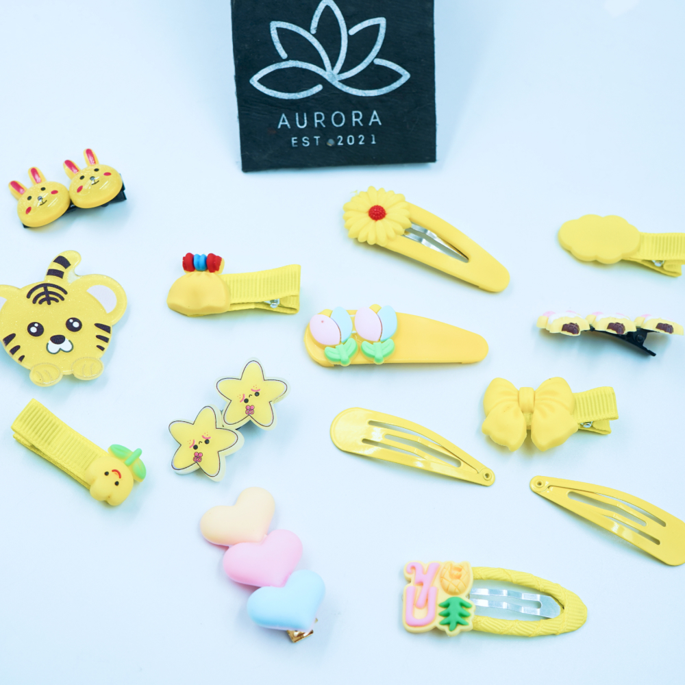 Cute Yellow Hair Clips Collection | Beautiful Design | 14 pcs in 1 packet | B51