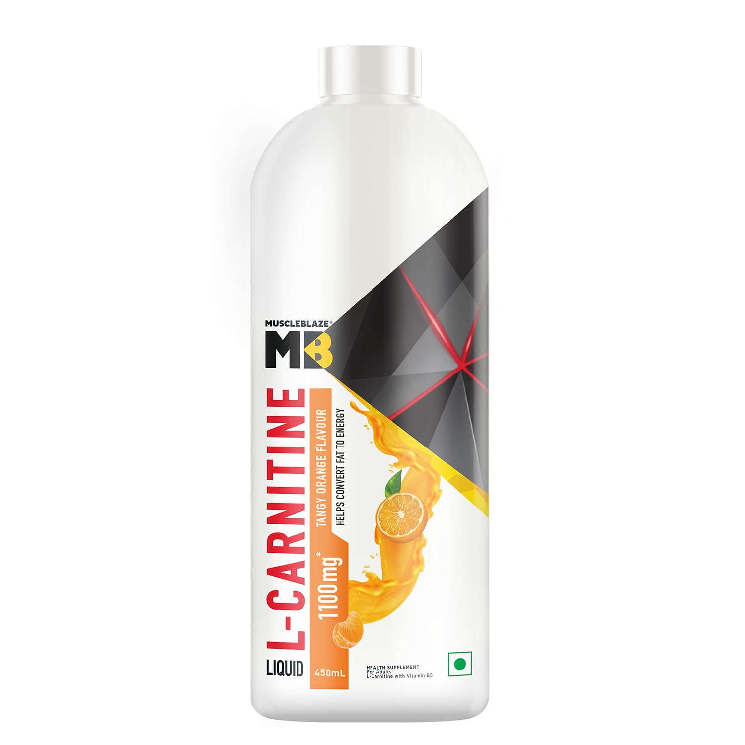MuscleBlaze Liquid L-Carnitine 1100mg 450ml 30 Servings Orange Flavour Converts Fat into Energy Pre Workout