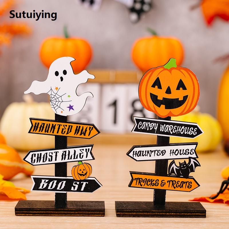 Sutuiying Halloween Wooden Ornament Cute Pumpkin Ghost Mini Guide 2025 New Card Ornament for Desk Decor Halloween Decoration 2024