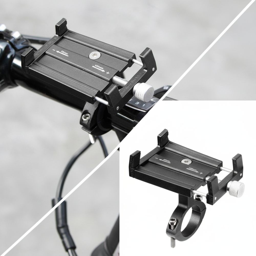Durable Aluminum Alloy Cycling Phone Mount Shockproof Adjustable Bike Phone Mount Strong Clamping Mobile Phone Holder for 3.5-6.2 inch devices  for Mountain, Road, and Electric Bikes