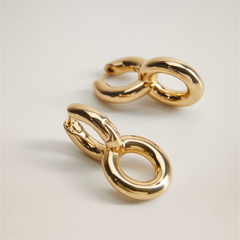 【Happy LifeStore】HUANZHI 2023 New Retro Simplicity Gold Color metal Earring Geometry Round Ear for Woman Girls