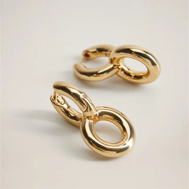 【Happy LifeStore】HUANZHI 2023 New Retro Simplicity Gold Color metal Earring Geometry Round Ear for Woman Girls