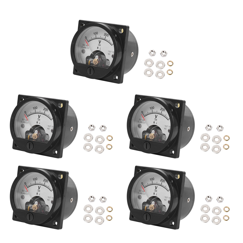 fasdaga 5X AC 0-300V Round Analog Dial Panel Meter Voltmeter Gauge Black