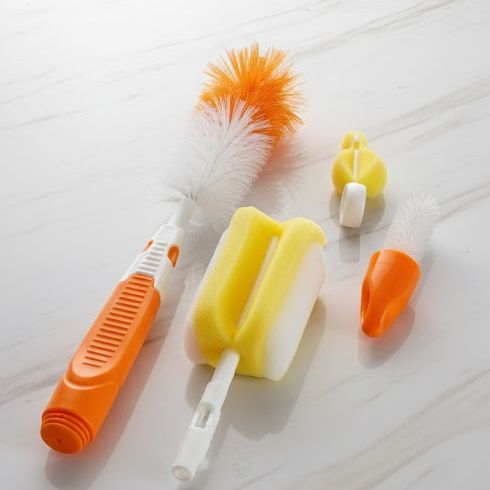 5 In 1 Movable Baby Feeding Bottle & Brush Set Superior Nylon Sponge for Milk & Water Bottles, Ergonomic Handle,