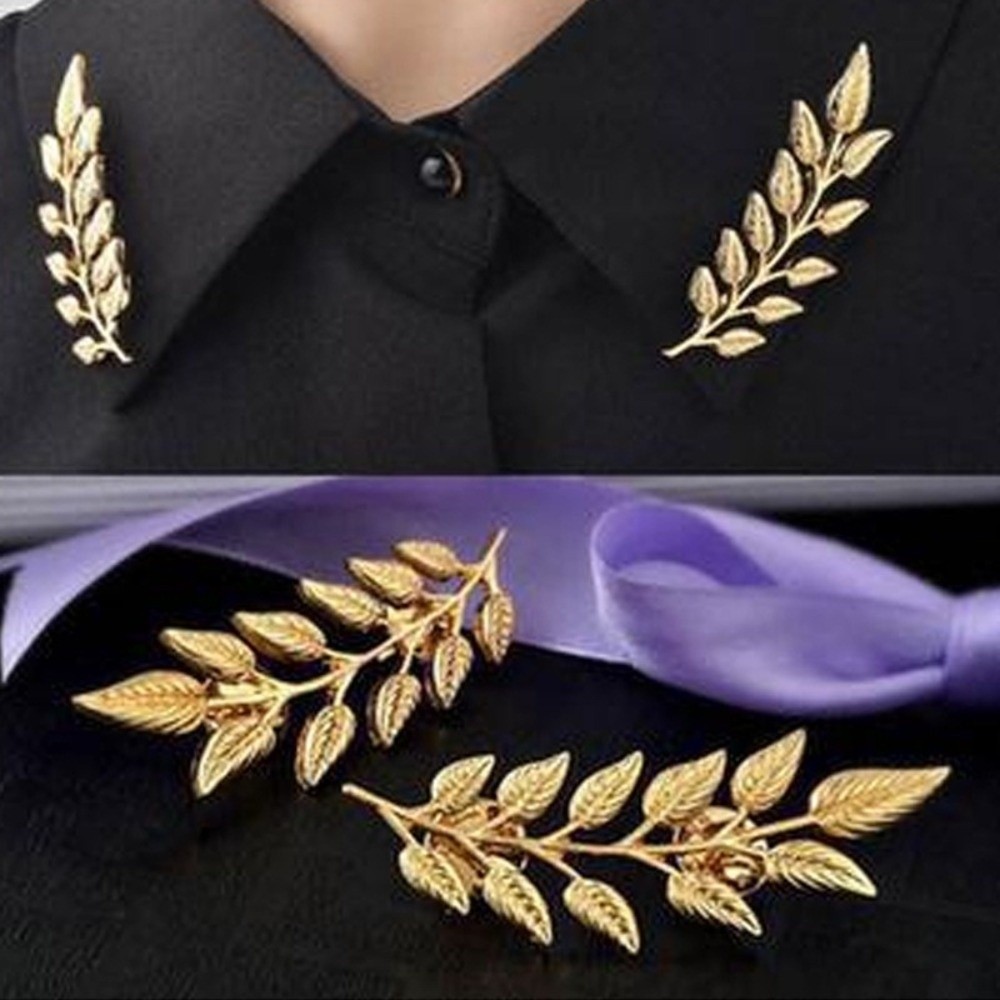 New Vintage Gold Silver Leaf Jewelry Rhinestone Brooch Retro Design Collar Brooch Vintage Style Metal Brooch Shirt Pin Gift Giving