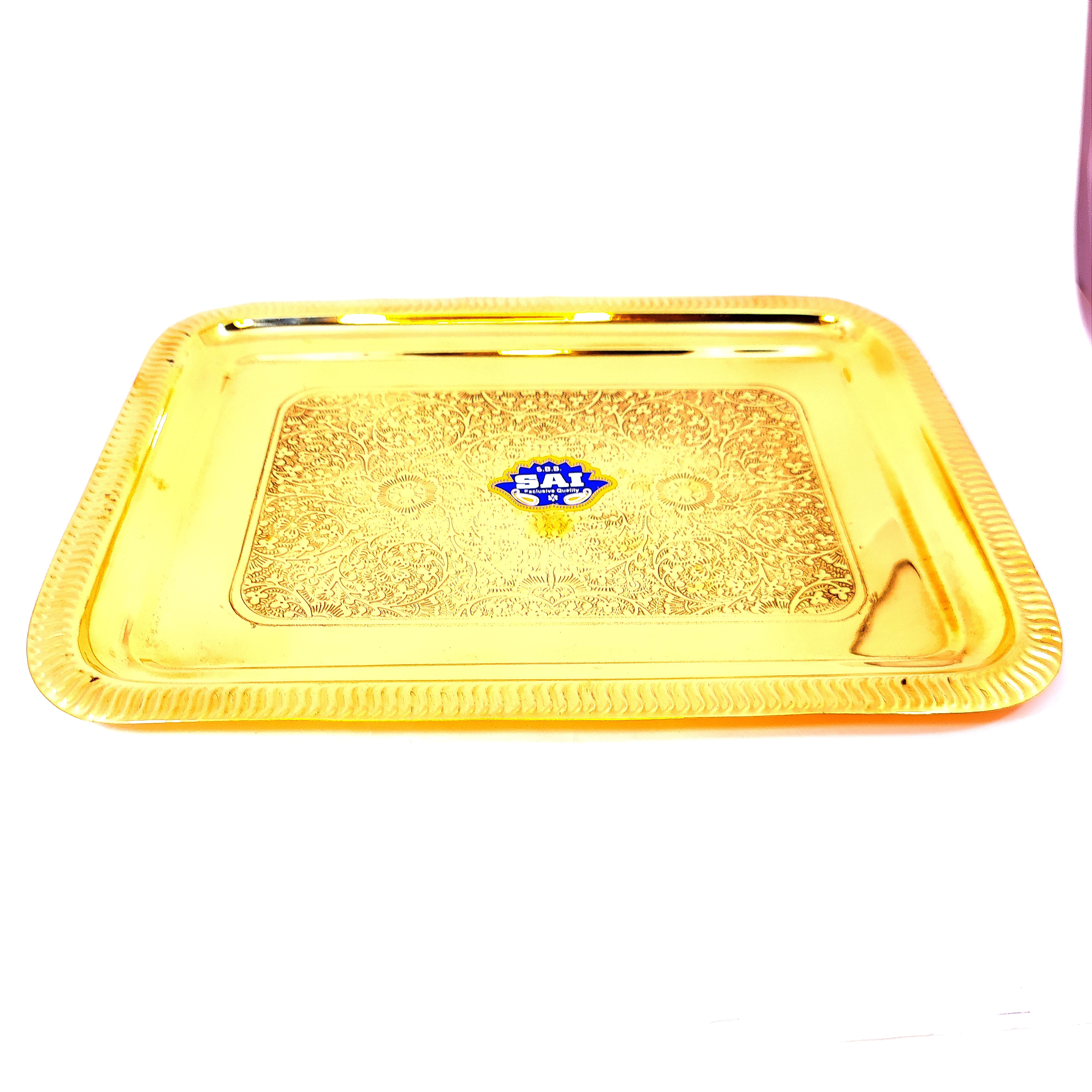 Designer Brass Puja Tray (37x28) Cms Pooja Thali Thal For Dashain Tihar Tika