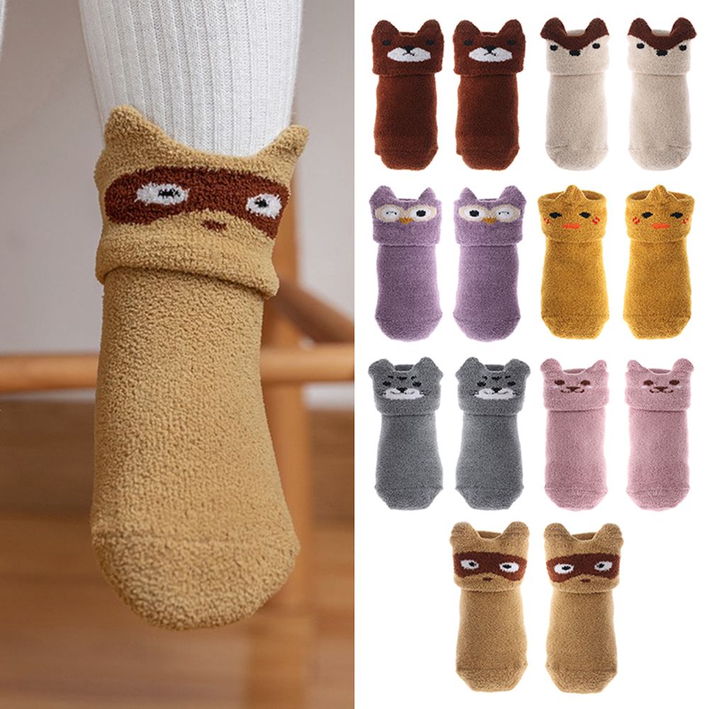 Kids Fluffy Cute Animals Plush Baby Soft Anti-slip Slippers Floor Sox Coral velvet socks Newborn Toddler Socks