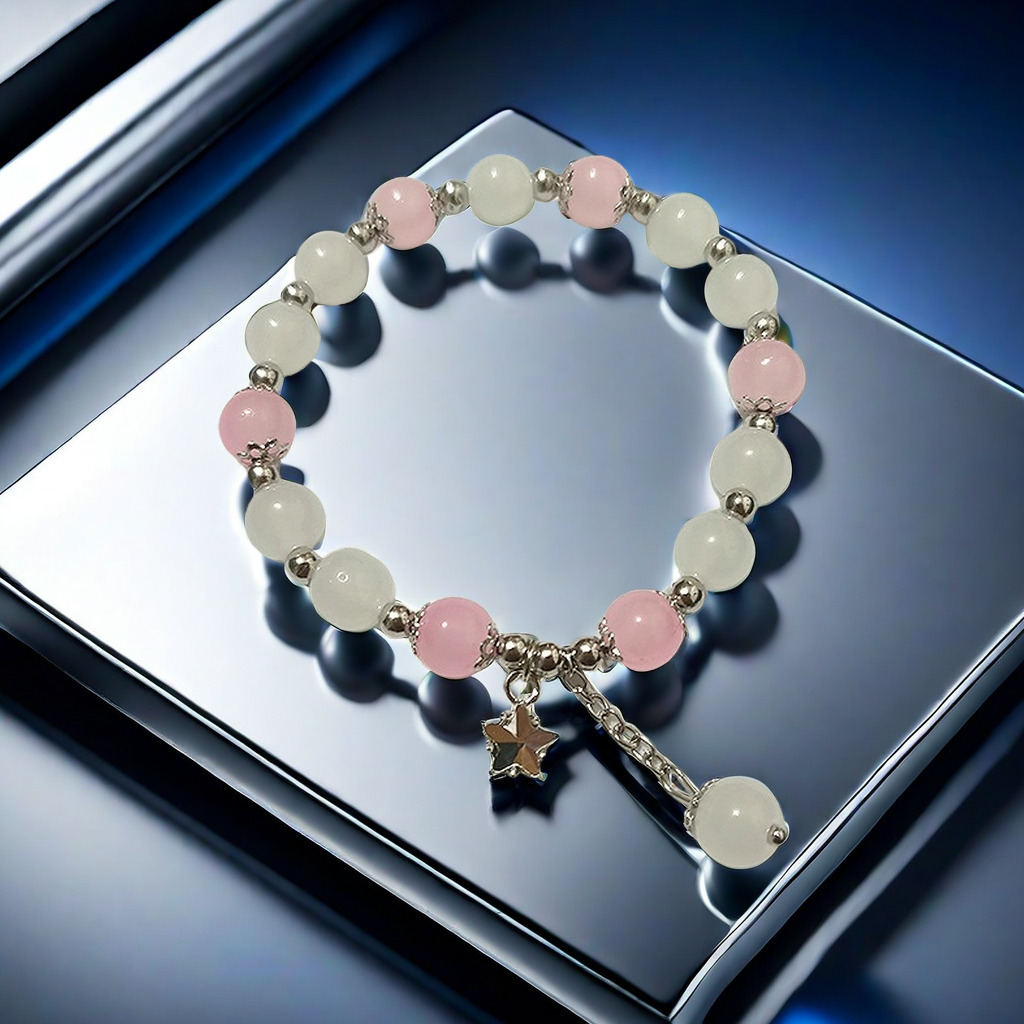【Top-notch quality】Imitation Cat's Eye Pink Crystal Star Glaze Bracelet Fresh Design Elegant Women's Girlfriend Light Luxury Bracelet