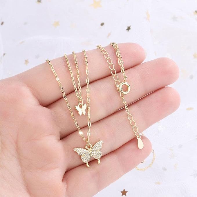 Elegant 2 Layer Butterfly Chain Bracelet for Women - Silver Plated Double Layer Bangle Cuff Korean Jewelry