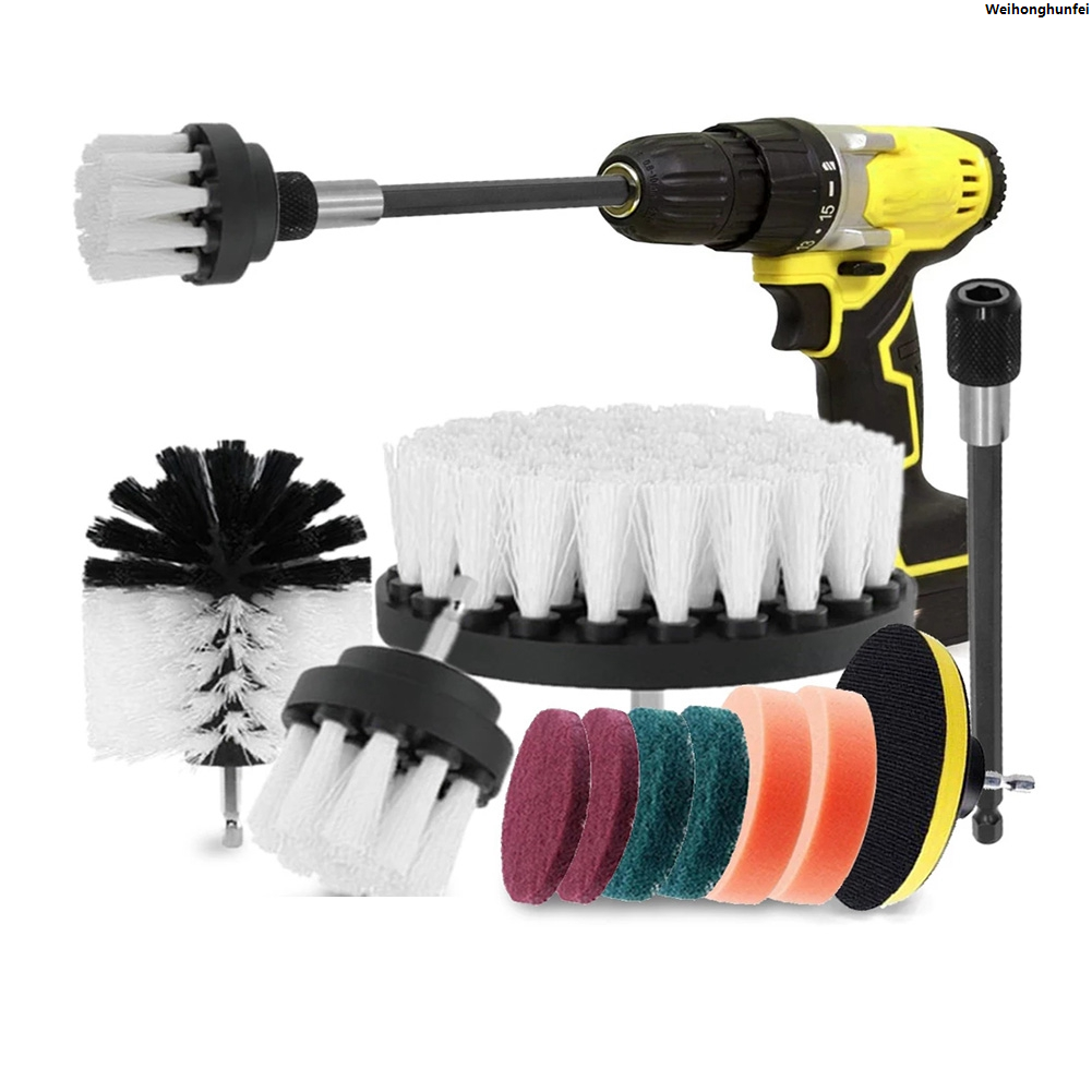 WeihonghunfeiSales promotion 1 Set Electric Carpet Brush Drill Kit All Purpose Cleaner Auto Tires Cleaning Tools Bathroom Scrubber Brushes with Extender A