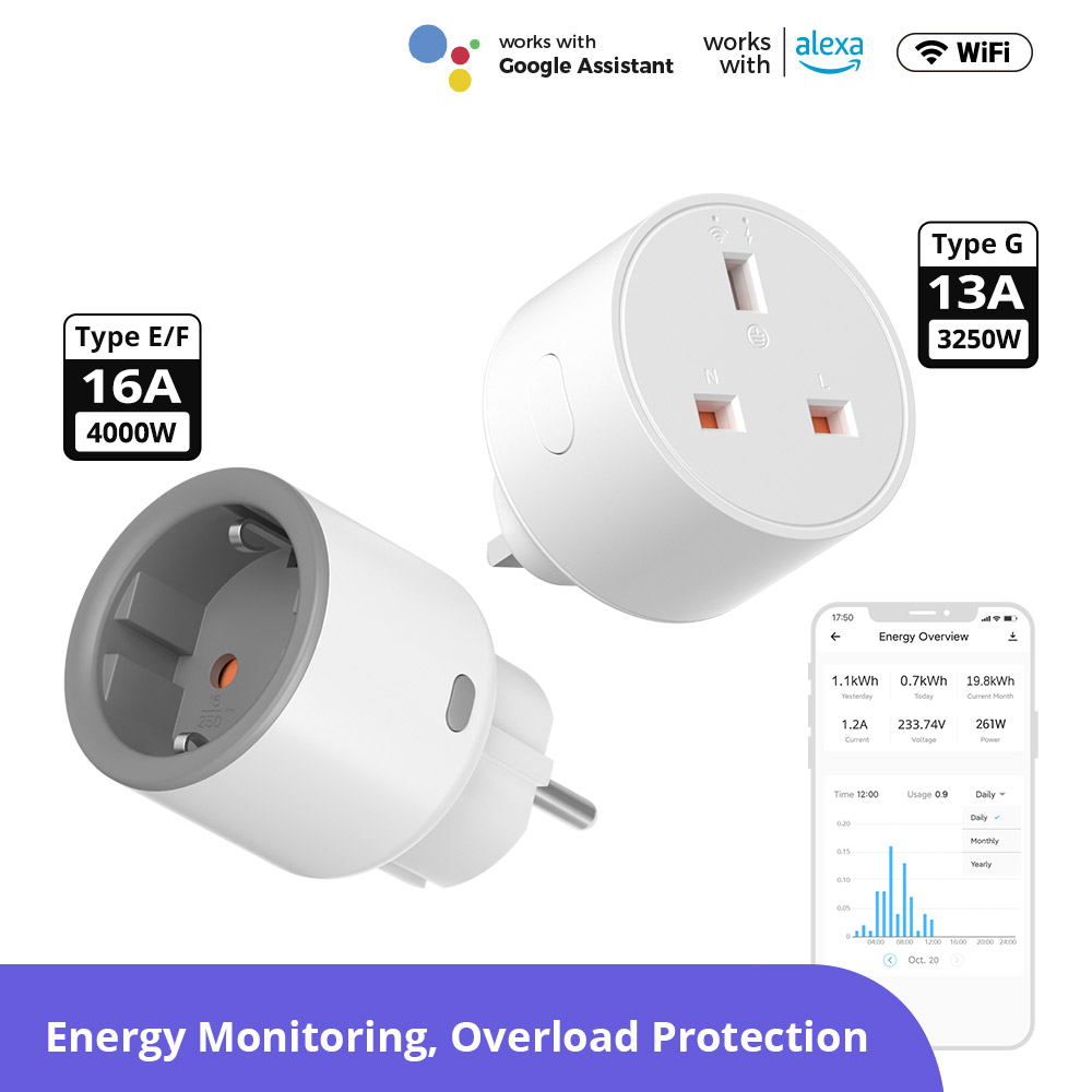 SONOFF S60 EU/ UK WiFi Smart Plug Socket, Smart Home Power Monitor Outlet, Overload Protection, Energy Monitoring, LAN Control, Voice Control, eWeLink, Remote App Control via Alexa Google Home Alice SmartThings