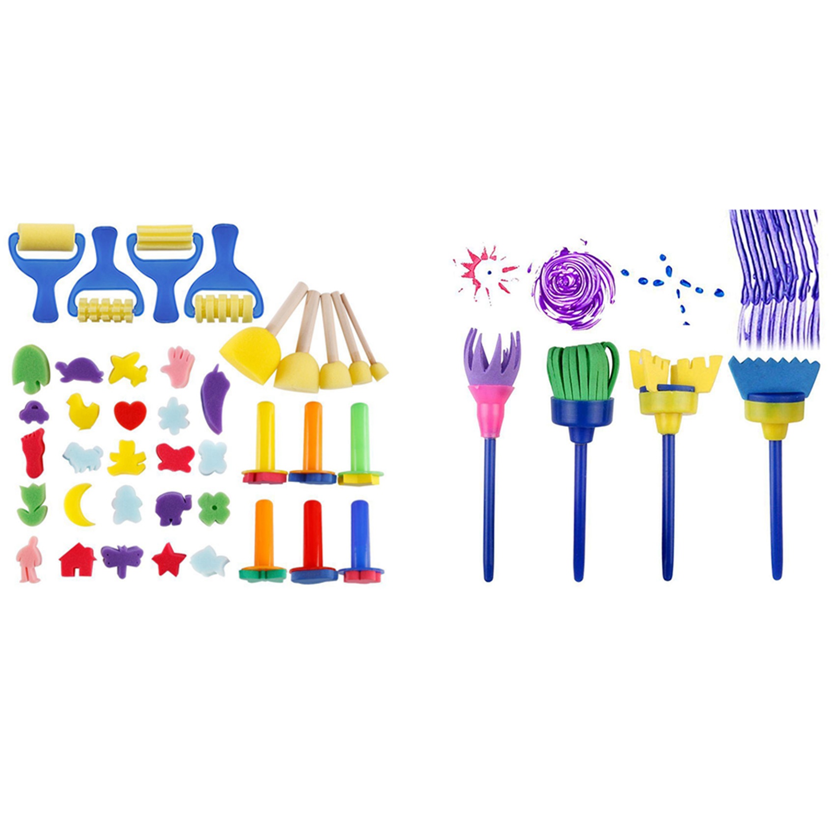 NAMUNY 1 Set Mini Painting Brushes Craft Brushes Set & 4 Pcs Sponge Paint Brushes for Kids for DIY Arts Crafts